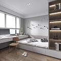 Tatami Bedroom Interior Design With Desk Chair Wall Decor Bookshelf And Storage Cabinets