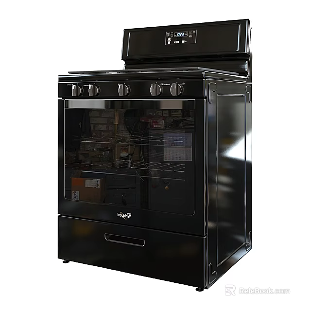 Black Whirlpool Modern Kitchen Electric Oven With Glass Door And Control Knobs 3d model 
