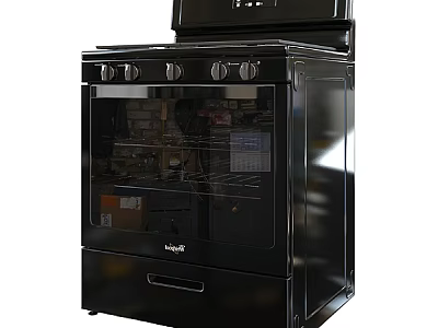 Black Whirlpool Modern Kitchen Electric Oven With Glass Door And Control Knobs 3d model