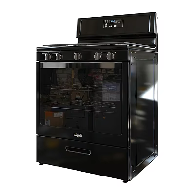 Black Whirlpool Modern Kitchen Electric Oven With Glass Door And Control Knobs 3d model