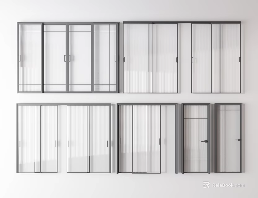Various Modern Door Designs With Glass Panels And Gray Frames For Home Interior 3d model