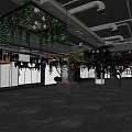 Modern Restaurant Interior With Hanging Green Vines Decorative Trees And Pendant Lights