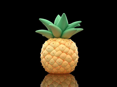 Inflatable Pineapple Decoration With Yellow Body Green Leaves And Diamond Patterned Surface On Black Background 3d model