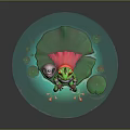 Colorful Game and Movie Character Frog Wearing Armor Sitting on Lily Pad in Water