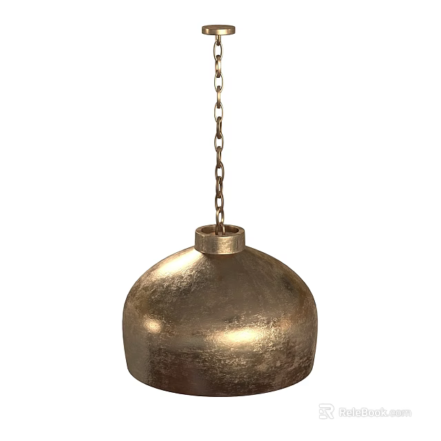 Elegant Golden Metallic Chandelier With Chain Hanging And Dome Shaped Shade 3d model 