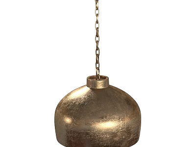 Elegant Golden Metallic Chandelier With Chain Hanging And Dome Shaped Shade 3d model