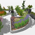 Various Bonsai and Potted Plants with Palm Ferns Colorful Flowers and Decorative Planters