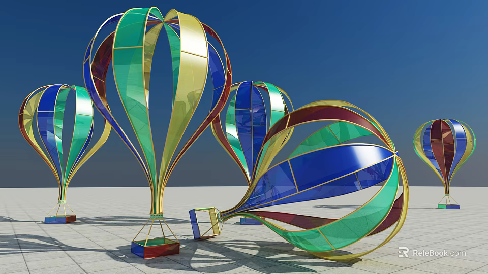 Colorful Hot Air Balloon Inflatables With Vibrant Patterns And Shiny Surfaces 3d model 