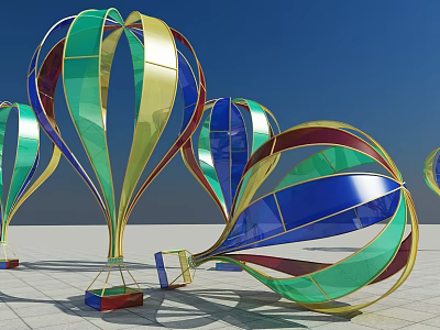 Colorful Hot Air Balloon Inflatables With Vibrant Patterns And Shiny Surfaces 3d model