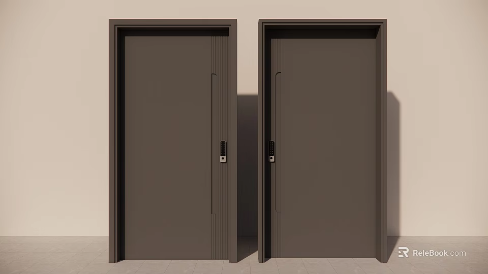 Modern Dark Gray Swing Doors With Sleek Design And Double Door Frames 3d model 
