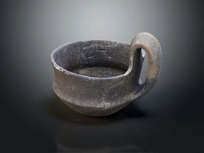 Ancient Textured Ceramic Cup With Curved Handle And Rustic Appearance 3d model