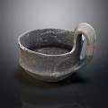 Ancient Textured Ceramic Cup With Curved Handle And Rustic Appearance 3d model
