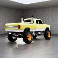 Yellow And White Custom Truck With Large Off Road Tires Orange Rims In Gray Studio