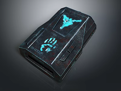 Futuristic Black Electronic Device With Blue Glowing Wolf Head Logo Claw Print And Vanadium Text 3d model