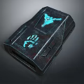 Futuristic Black Electronic Device With Blue Glowing Wolf Head Logo Claw Print And Vanadium Text