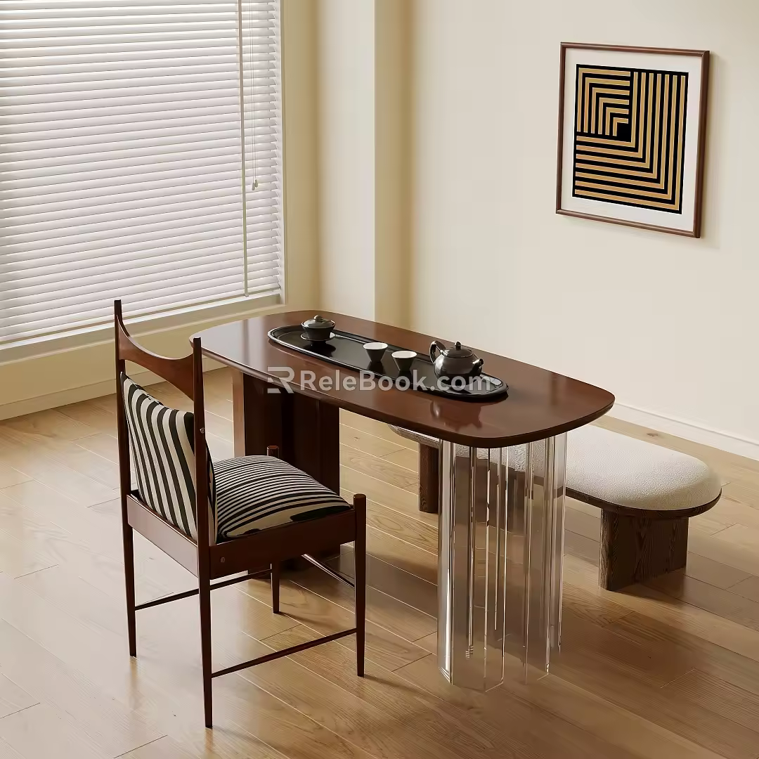 Middle ancient style tea table and chair combination 3d model