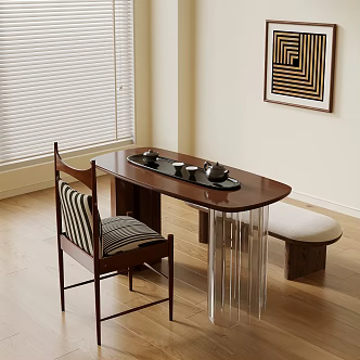 Middle ancient style tea table and chair combination 3d model