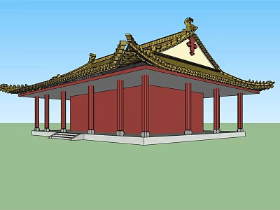 Traditional Chinese Ancient Architecture With Red Walls Golden Roof And Traditional Eaves Design 3d model