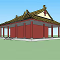 Traditional Chinese Ancient Architecture With Red Walls Golden Roof And Traditional Eaves Design