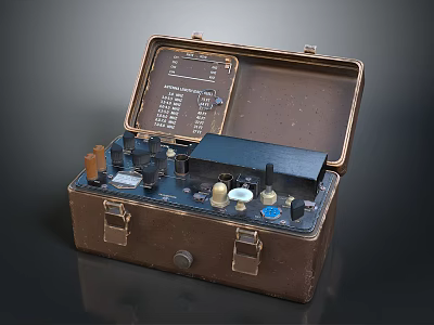 Vintage Military Weapon Open Brown Case With Metal Latches Knobs Buttons And Dials 3d model