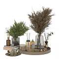 Elegant Decorative Ornament Set With Candles Dried Flowers Green Plants And Glass Vases