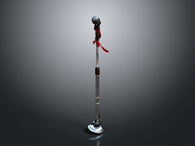 Professional Microphone Stand With Adjustable Pole Red Strap And Stable Base 3d model