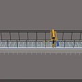 Industrial Factory Building Structure With Elongated Continuous Platform Yellow Machinery And Safety Railing