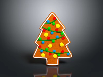 Festive Gingerbread Christmas Tree Decorated With Colorful Candy Balls And Icing 3d model