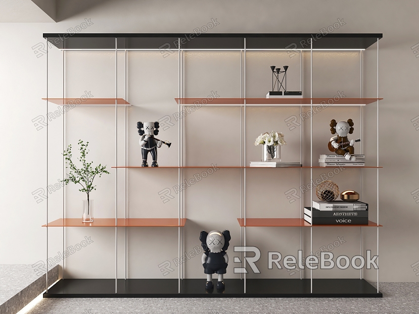 Modern Bookshelf Minimalist Stainless Steel Storage Rack Mirror Stainless Steel Storage Rack Book Rack Decorations Ornaments Combination model