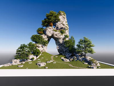 Bonsai Pot Plant With Rock Arch Green Trees Grass and Stones 3d model