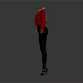 Women's Fashion Outfits With Beige Red Tops Black Pants Suspenders And Gloves