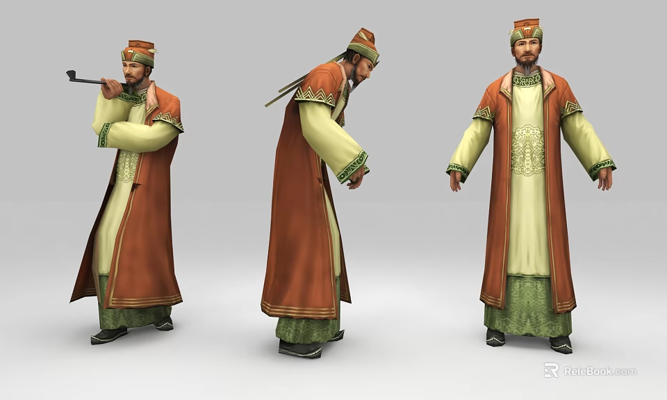 Game Film Character In Traditional Costume With Three Different Poses 3d model 