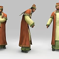 Game Film Character In Traditional Costume With Three Different Poses