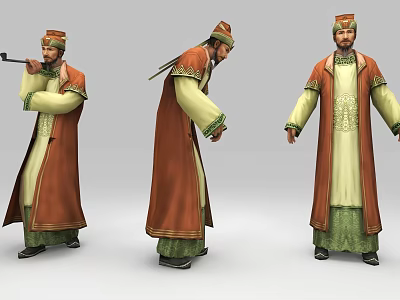 Game Film Character In Traditional Costume With Three Different Poses 3d model