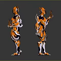 Two Characters In Orange Black Mechanical Armor With Bio Inspired Design Features 3d model
