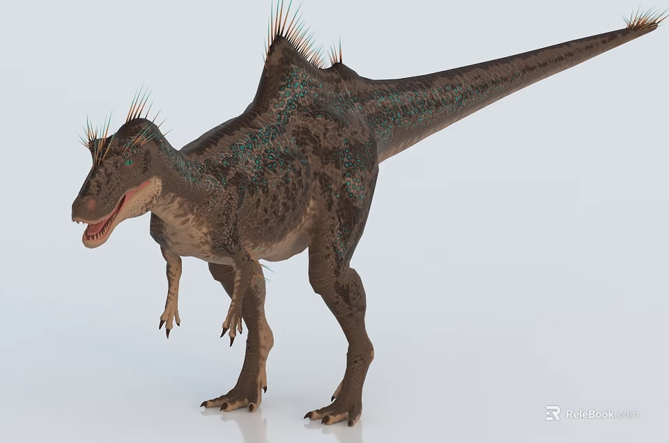Spiked Dinosaur With Scaly Green And Brown Skin In Standing Posture 3d model 