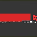 Red Semi Truck with Long Trailer and Reflective Surface on Dark Background 3d model