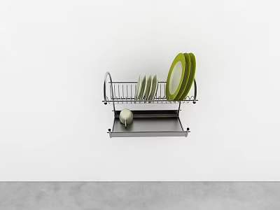 Organized Wall Mounted Kitchen Dinnerware Set With Dish Rack Plates And Cup Storage 3d model