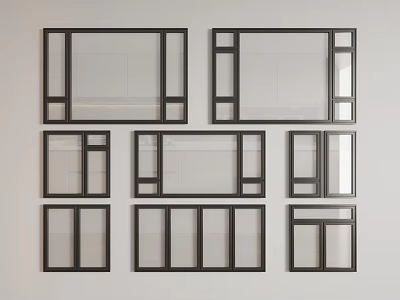 Modern Casement Windows With Various Designs And Black Frames On White Background 3d model
