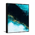 Abstract Painting With Dark Blue Teal Gold And White Fluid Dynamic Texture