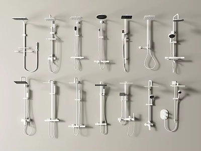 Different Types Of Shower Heads Including Handheld And Overhead Models 3d model