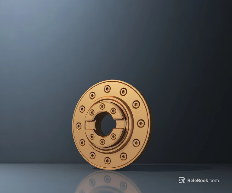 Golden Circular Sculpture Carving With Intricate Hole Pattern And Dark Background Reflection 3d model 