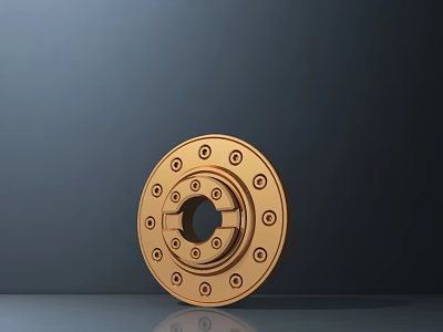 Golden Circular Sculpture Carving With Intricate Hole Pattern And Dark Background Reflection 3d model