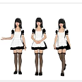 Game and Movie Character in Classic Maid Outfit with Three Different Poses and Black Stockings