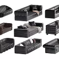 Various Black And Brown Leather Sectional Sofas With Tufted Details And Cushions 3d model