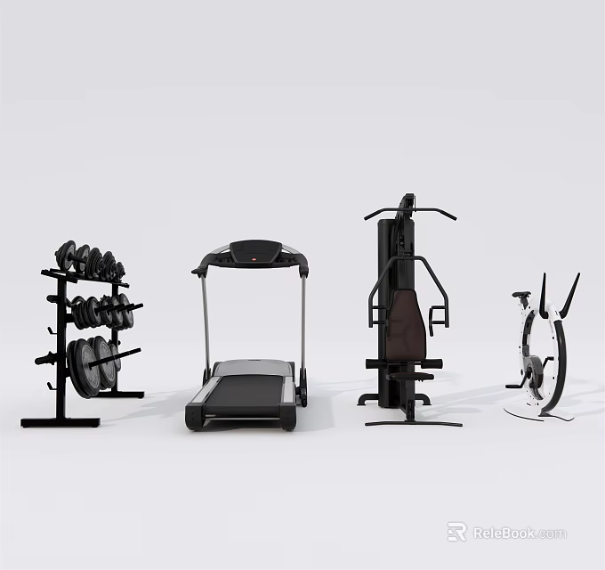 Sports Equipment For Home Gym With Dumbbell Rack Treadmill Multi functional Trainer And Exercise Bike 3d model 