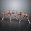 Bamboo Bridge With Arched Structure Natural Wooden Railings And Rustic Design