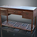 Traditional Wooden Desk With Decorative Drawers And Geometric Lattice Lower Shelf