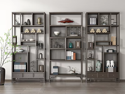 Traditional Chinese Bogu Shelf Interior Display with Vases Books Ornaments and Decorative Items 3d model
