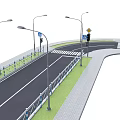 Urban Road Facilities With Street Lamps Traffic Lights Zebra Crossing Guardrails And Sidewalks